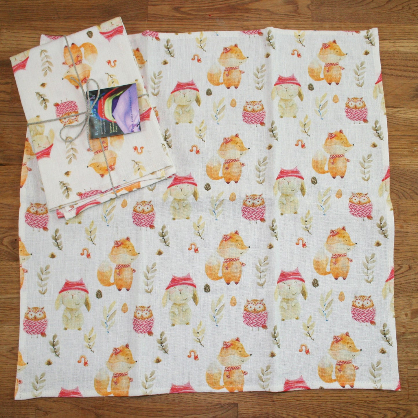 Winter Woodland Print Luxury Linen Napkins – Set of 2