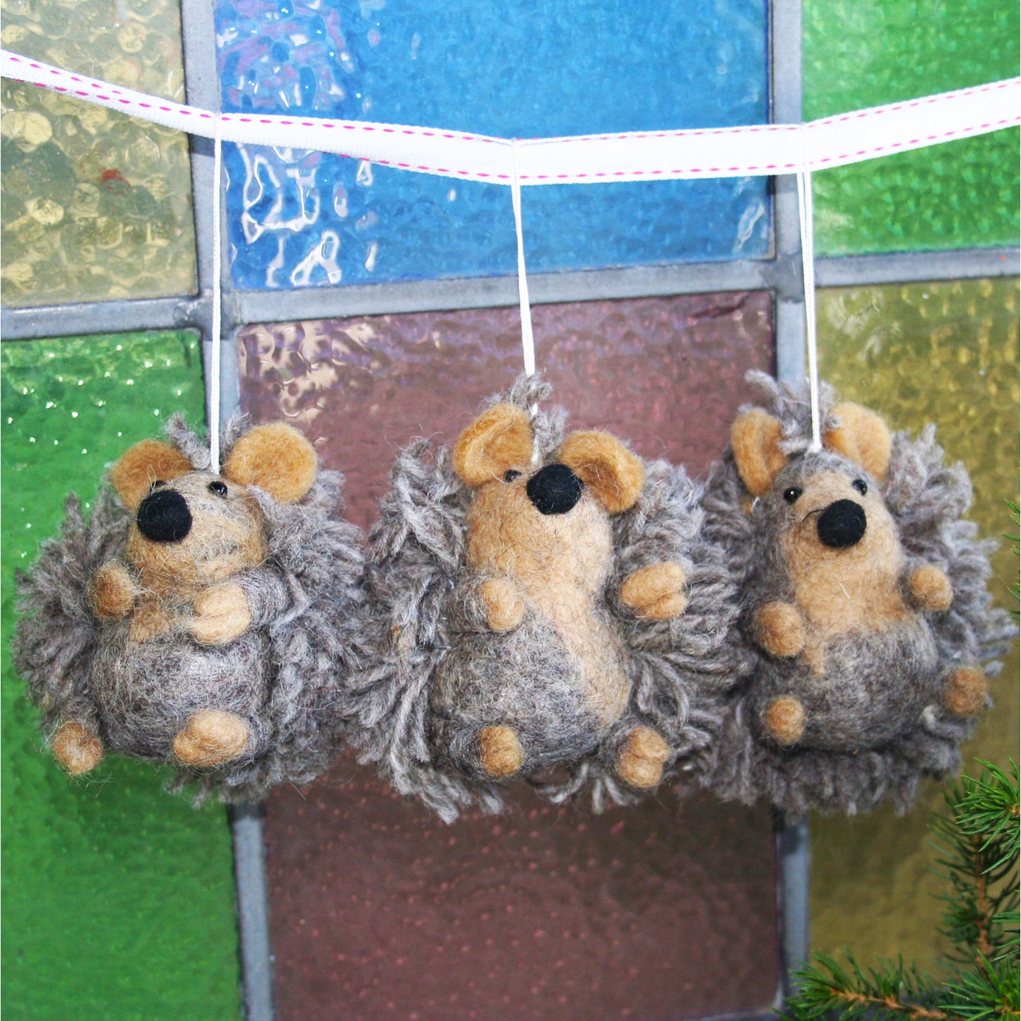 Handmade Felted Christmas Ornaments - Hedgehog Edition (set of 3)